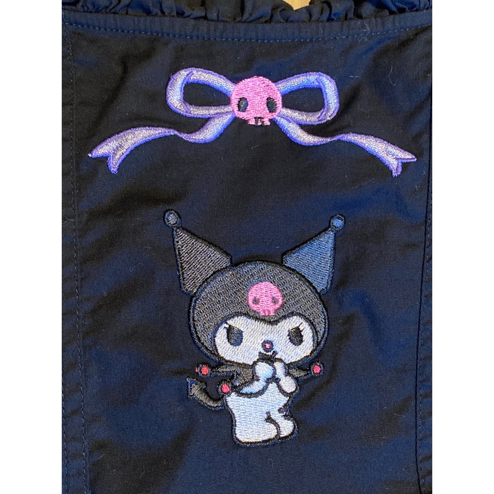 Sanrio Kuromi Embroidered Ruffle Crop Top Corset Black Lace Up Back Medium - Picture 8 of 10
